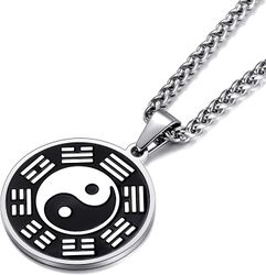 Ubiuo Yin Yang Trigram riipus kaulakoru miesten amuletti koruja pojille 24 tuuman ruostumattomasta teräksestä linkkiketju