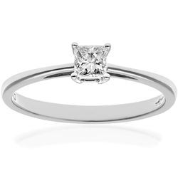 Jewelco London 18ct Hvidguld Prinsesse 1/4ct Diamant 4 Klo Kabale Forlovelsesring 4mm I-J N