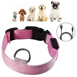 Led hund krave, lysende hund krave, genopladelig og justerbar Pink L