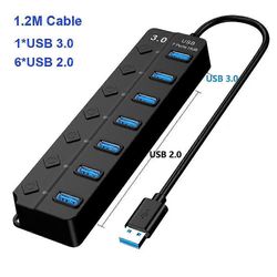 7-IN-1 USB 3.0 -KESKITIN 5 Gbps:n nopea USB-telakointiaseman laajennin USB-KESKITIN USB-jakaja kytkinohjauksella kannettavalle Macbook Prolle 7Port...