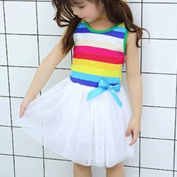 Besser Kids Piger Prinsesse Tutu Kjole Regnbue Stribet Mini Sundress Hvid 1-2 Years