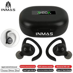 Inmas Sports Bluetooth trådløse hodetelefoner med mikrofon Vanntette ørekroker Bluetooth-øretelefoner Hifi Stereo Svart