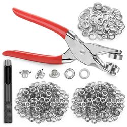 642stk Grommet Tool Kit 1/2 tommer øjesæt med 320stk øjer Grommets, 320Pcs skiver og Grommet øjetang Rød sølv