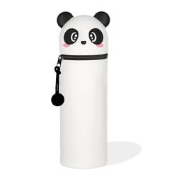 2-in-1 pehmeä silikonilaukku Panda-kynäkotelo, söpö eläinsuunnittelu, vetoketju, 19 cm valkoinen värikynäpidike