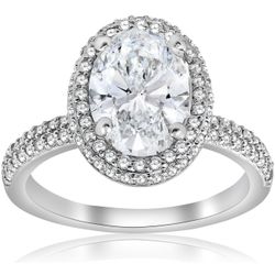 Pompeii3 2 1/2ct Oval Diamond Pave Halo Engagement Ring 14k hvidguld 7.5