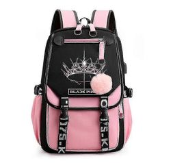 Exsha Blackpink reppu kannettavan tietokoneen laukku koululaukku kirjalaukku kuulokeportilla, usb-latausvahvistin