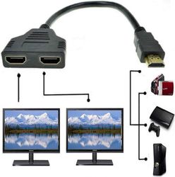 HDMI-jakaja 1 in 2 -lähtökaapeli, 1080P HDMI-uros - kaksois HDMI-naaras 1-2-suuntainen