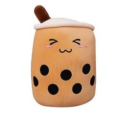 AIR Bubble Mælk Te Cup Formet Plys Fyldte Legetøj Mørk Brun knibeøjne smile 24cm