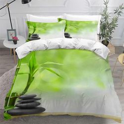 Kerota Vuodevaatteet Setti 2 henkilöä Aikuisten pussilakana Bambu Stone Zen Buddhalaisuus Zen vuodevaatteet Setti 3D kuvio pussilakana vetoketjulla...