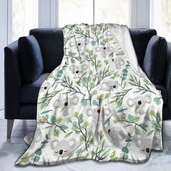 Koala og eukalyptus teppe Super myk fleece kaste tepper for sengetøy sofa soverom tepper stue dekor 80x60in 200x150cm