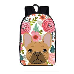 Scitoo Kawaii Flower Print Skoletasker Yorkshire Terrier Fransk Bulldog Rygsæk Børn til teenagere Tegneserie Kat Hund Bogpose Gave 5