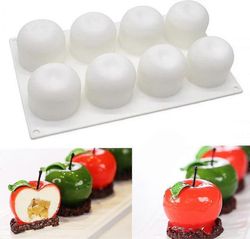 8-onteloinen omenan muotoinen silikonikakkumuotti, 3D-silikoninen leivontamuotti cupcake-leivonnaisjälkiruokavaahdolle