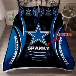 v2145 Lakanat Mukautettu nimi Dallas Cowboys NFL -fanilahja Musta sininen peittopussilakanasetti 3-osainen vuodevaatteet (1 pussilakana + 2 tyynyä)...