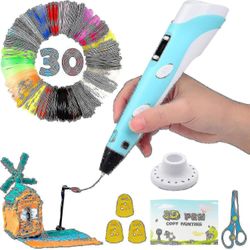 intelligent 3d penn med led-skjerm, 3d utskrift penn med usb lading, 30 farger pla filament påfyll