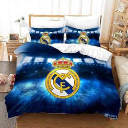 Kerota Real Madrid jalkapallojoukkueen pussilakanasetti, 100% mikrokuitua, 3D-digitaalisesti tulostettu vuodevaatteet, 2-osainen King220x240cm
