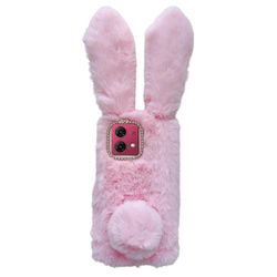 Motorola Moto G84 5G -kotelolle pehmeä tpu pörröinen karvapallo sumea puhelimen kansi strassikoristeella Vaaleanpunainen