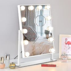 Fåfänga spegel med ljus, sminkspegel med lampor, 3 färgbelysningslägen avtagbar 10x förstoring spegel beröringskontroll, 14,6 tum (vit) (,)