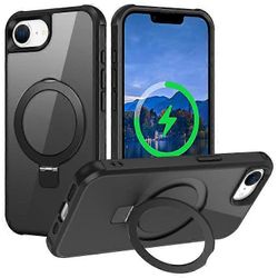 Yhteensopiva iPhone 16e -kotelon kanssa Yhteensopiva MagSafe Ring Holder Kickstand TPU + PC-puhelimen kuoren kanssa Musta