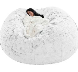 Säkkituolin päällinen, pehmeä ja pörröinen turkis, kannettava laiska sohvan päällinen Valkoinen 135x65cm