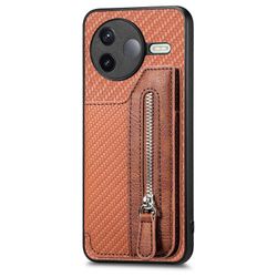 Xiaomi Poco F7 Pro 5G -kotelolle nahka + PC + TPU vetoketjullinen lompakon puhelimen kansi Ruskea