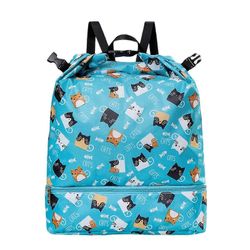 Uimalaukku märkä ja kuiva erotus säädettävä vedenpitävä sarjakuvatulostus lasten reppu rantalaukku ulkoilutarvikkeet kaesi Sininen Large