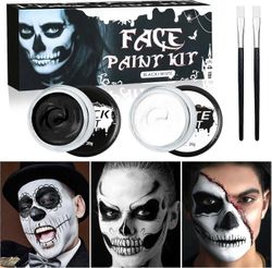 Zhiyi Musta valkoinen kasvomaali, kasvojen väri vartalomaali, Halloween meikkisetti meikkisiveltimellä, Halloween Naamiaisiin