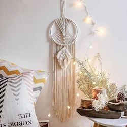 Linkrunning Macrame Dream Catcher, væghængende, Boho håndlavet drømmefanger til soveværelse stue dekoration Som vist As shown