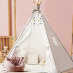 Sisä-/ulkolasten leikkiteltta puurungolla ja tiipiellä Wigwam Design Beige Valkoinen