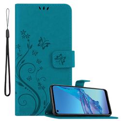 Oppo A53s suojakotelo - kukkaprintillä ja korttipaikalla KUKKA SININEN