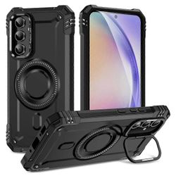 Samsung Galaxy A56 5G magneettinen kotelo linssi jalusta PC TPU iskunkestävä puhelimen kuori - harmaa Monivärinen Black