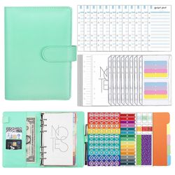 Gangxun A6 Budget Binder med lynlås konvolutter Pu læder genopfyldelige pengebesparende bindemiddel, genopfyldelige Loose-leaf Binder Cover for Bud...
