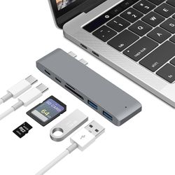 Niutuo 6-i-ett Usb 3.0 Usb C-hub for Macbook Pro-air dual type C-adapter Thunderbolt 4k/ Grå