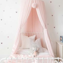 Vaaleanpunainen katos sängyn päällä Katos Pyöreä kupoli Tyttöjen sänky Katos Prinsessa Sängyn katos