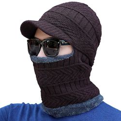Liltop Unisex Vinter Varm Strik Balaclava Hjelm Hatte med Randen Face Mask Udendørs Caps Brown