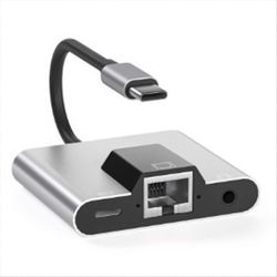 USB-C - Ethernet-LAN-verkkosovitinkeskitin USB-C - 3,5 mm:n äänikaapeli PD-pikalatausasema