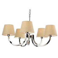 Firstlight Lighting Fairmont 5 Lys Multi Arm Lysekrone poleret rustfrit stål, Creme Linned Skygge, E14