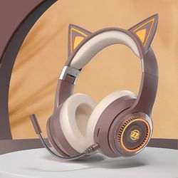 Trådløs Bluetooth Cat Ears RGB-belysning hodetelefoner avtakbar HD-mikrofon Hifi lydkvalitet Gaming Headset støtter TF-kort brun 1 ingen boks