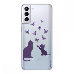 Crazy Kase Skrog til Samsung Galaxy S21 5g i silikone fleksibel 1 mm, killing leger med sommerfugl