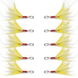 10kpl höyhenviehe riipus kalastusvälineet irrotettava kalastuslusikka syötit viehehöyhen kolminkertaiseen koukkuun kalastusvälineeseen keltainen