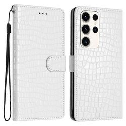 Yhteensopiva Samsung Galaxy S24 Ultra -kotelon kanssa Crocodile Texture Folio Flip PU -nahkainen puhelimen kansi Valkoinen