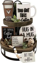 Rustikk Sommer Tiered Tray Dekor Farmhouse Dekorative skuffer Skilt Wood Tiered Tray Dekor Kaffekopper Tabell Sign Decor