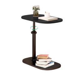 Sivupöytä TV-alusta sohvalle, korkeussäädettävä 360° kääntyvä C-pään muotoinen pöytä pieniin tiloihin, yöpöytä kylpyhuone olohuone (musta)