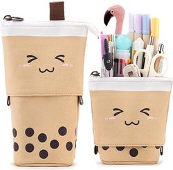 Coosilo Cute Penalhus Stående Pen Holder Teleskopisk Makeup Pose Kosmetik Taske kaffe