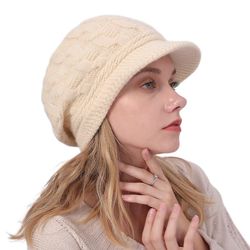 Crexa kvinners vinter lue lue varm strikket slouchy ull hatter cap med visir Beige