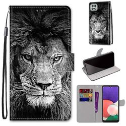 Foxdock Sag til Samsung Galaxy A22 5g Creative Pattern Tui magnetisk kort holder tegnebog - Lion
