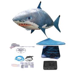 Fjernkontroll Flying Shark Oppblåst Rc oppblåsbar ballong Toy Kids Gift Blue Shark