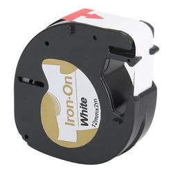 Tulostustarranauha, kangassilitysnauha, musta valkoisella pohjalla, Dymo-tarratulostimille, 12 mm x 2 metriä