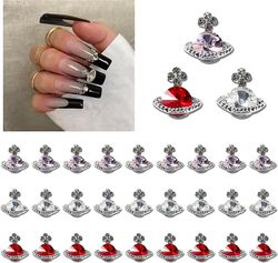 30 stk Nail Art Tilbehør Hvid Pink Red Planet Nail Art Tilbehør 3D Glitter Nail Art Supplies Rhinestone Saturn Shape Nail Art Tilbehør