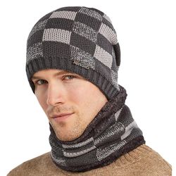 Besser Mænd Fleece Strikket Varm Hue Hals Hals Hals Sne Ski Skull Uld Caps Grå