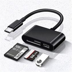 Multifunktionel 3 i 1 Usb C / type C / micro Sd Tf hukommelseskortlæser Otg adapter, Sort